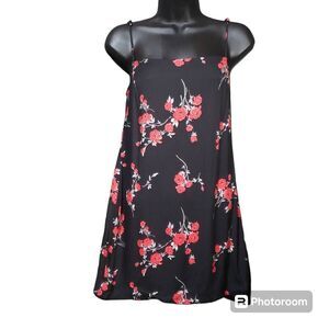 Reformation Floral Print Mini Dress Size 2‎ Summer Flowy Black Red
